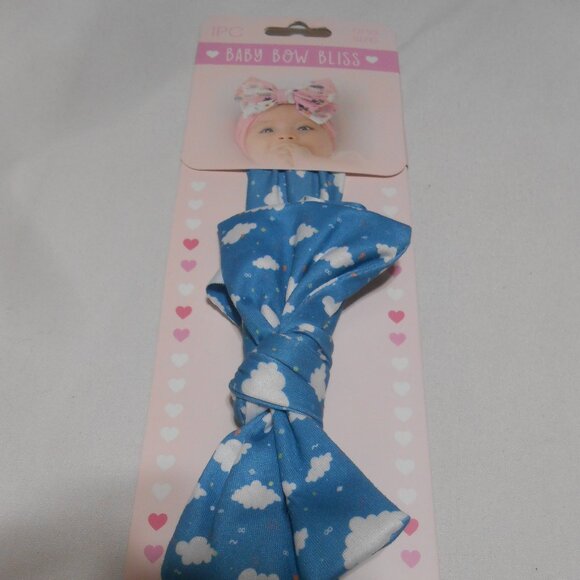 NEW Baby Bow Bliss one size headband ribbon Bow Blue w/ white clouds design 👶 - Picture 4 of 6